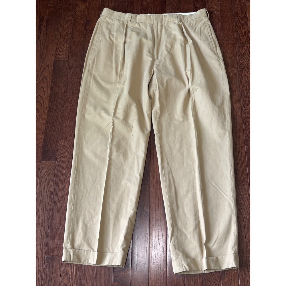 Polo Golf Ralph Lauren 36x30 Pleated Chino Pants Khaki Cuffed Cotton Nylon